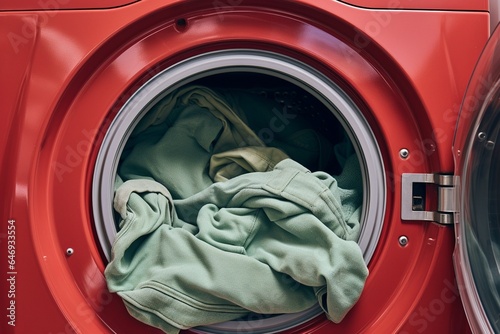 Clothes in a washing machine, Washing clothes using a washing machine, washing machine isolated into white background