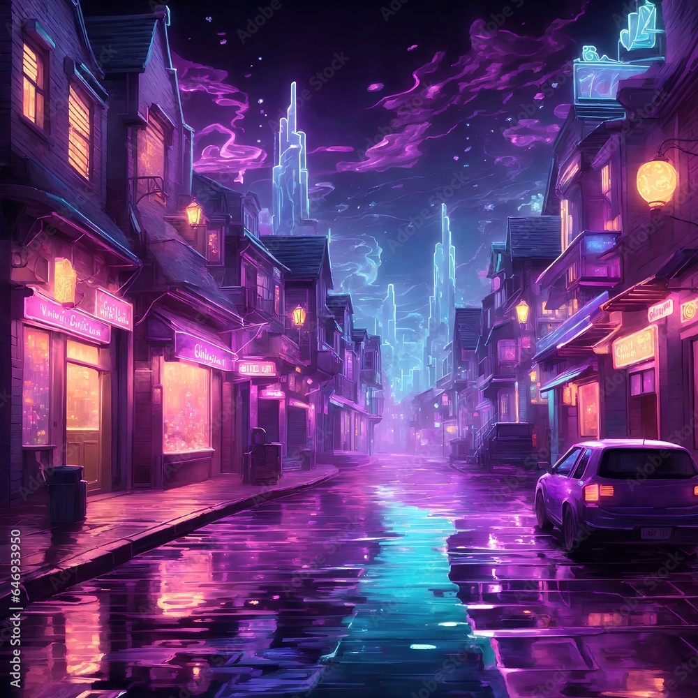 beautiful purple street with attractive light and details 