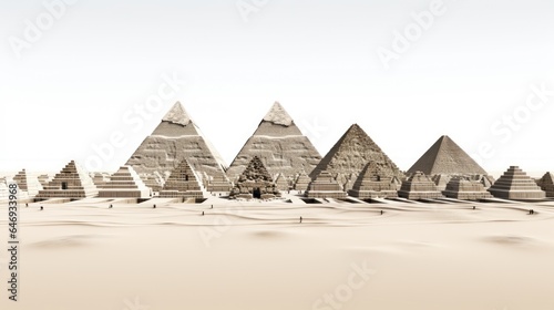 minimalist image of the Giza Pyramid complex with crisp  clean lines  symbolizing the timeless allure of these ancient structures against a pristine white background.