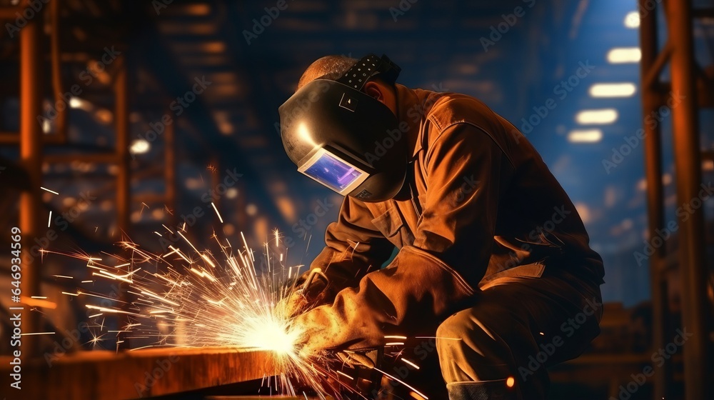 A welder working on a piece of metal A welder working on a piece of metal