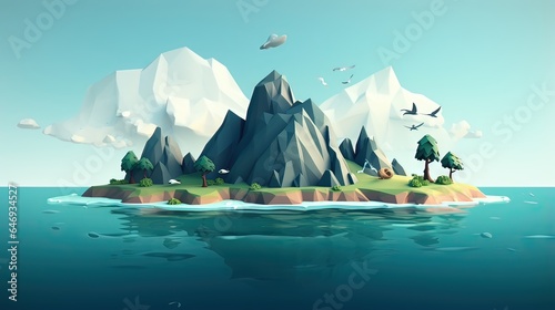 Tropical island in the ocean. AI generated art illustration.