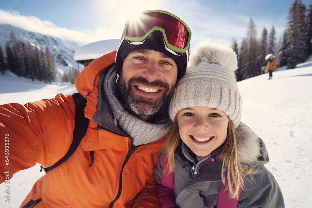 Happy father with his children skiing in the Alps. Happy father with his children skiing in the Alps.