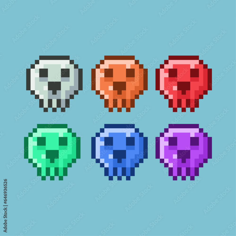 Pixel art sets of halloween skull head bones with variation color items asset. simple bones on pixelated style.8bits perfect for game asset or design asset element for your game design asset. Pixel art sets of halloween skull head bones with variation color items asset. simple bones on pixelated style.8bits perfect for game asset or design asset element for your game design asset.