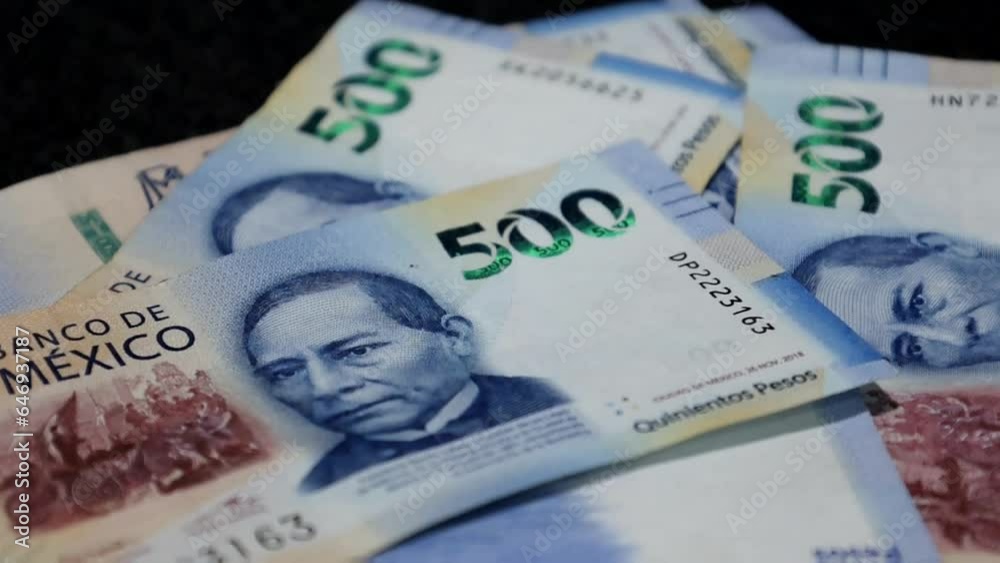 economy and finance with Mexican peso bills