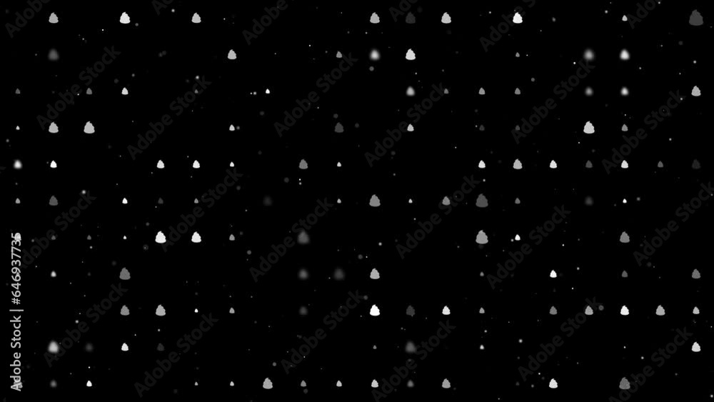 Template animation of evenly spaced poop symbols of different sizes and opacity. Animation of transparency and size. Seamless looped 4k animation on black background with stars Template animation of evenly spaced poop symbols of different sizes and opacity. Animation of transparency and size. Seamless looped 4k animation on black background with stars