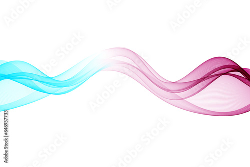 Blue pink wave lines on a white background, horizontal transparent wave