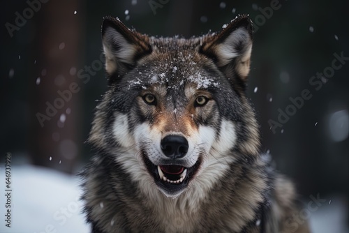 Close up of beautiful gray wolf in winter. 3d AI generation - Canis lupus © HC FOTOSTUDIO