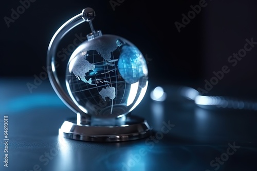 lass globe on the table. Generative AI photo