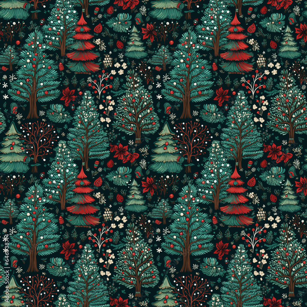 Fototapeta premium Seamless pattern of the Christmas ornaments, Generative Ai