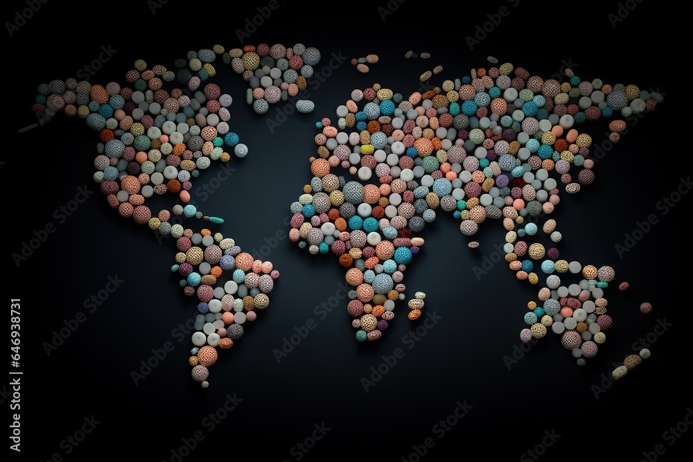 world map made of pills. Generative AI world map made of pills. Generative AI