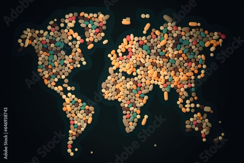 world map made of pills. Generative AI
