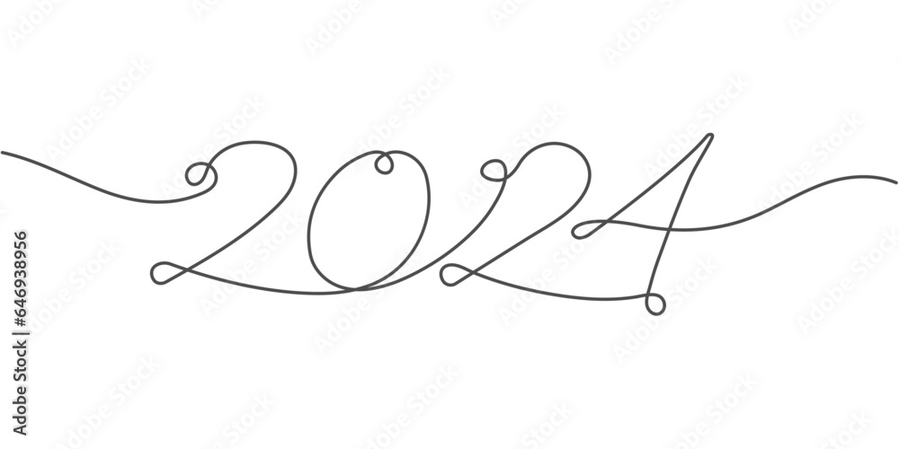 2024 Happy New Year . Christmas symbols 2024 .One line drawing. Vector illustration. 2024 Happy New Year . Christmas symbols 2024 .One line drawing. Vector illustration.