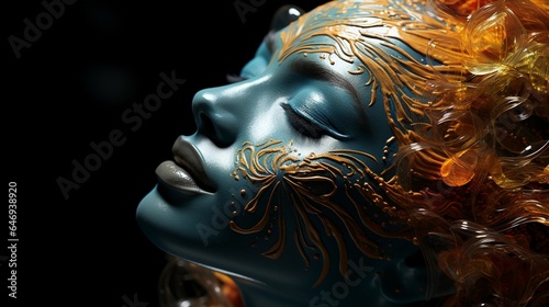woman face in bronze  blue  gold