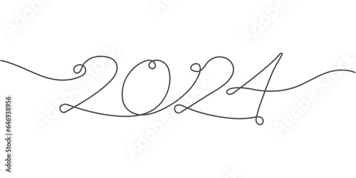 2024 Happy New Year . Christmas symbols 2024 .One line drawing. Vector illustration.