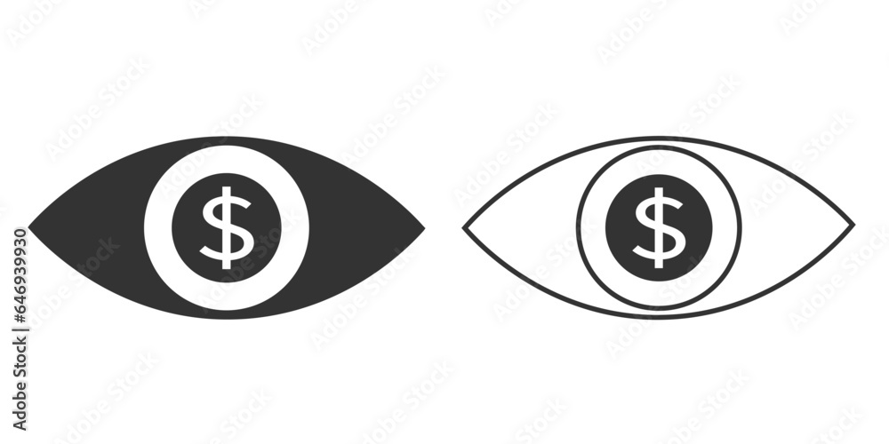Eye with dollar icon. Greed symbol vector ilustration. Eye with dollar icon. Greed symbol vector ilustration.