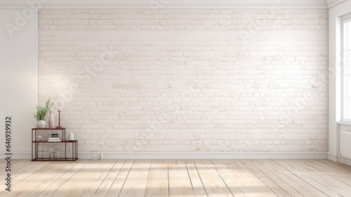 Foto Photorealistic an interior with a white brick wall, useful for photo manipulations or Zoom backgrounds