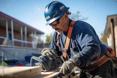 construction worker working outside wearing hard hat and high-vis jacket