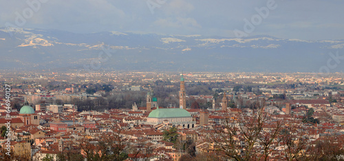 view of the city of Vicenza with the most famous monuments and the roofs