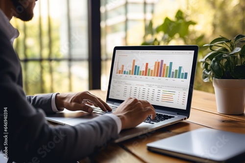 businessman working doing analysis on laptop in office 