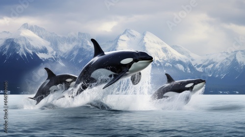 breathtaking shot of the Killer Whales in its natural habitat, showing its majestic beauty and strength.