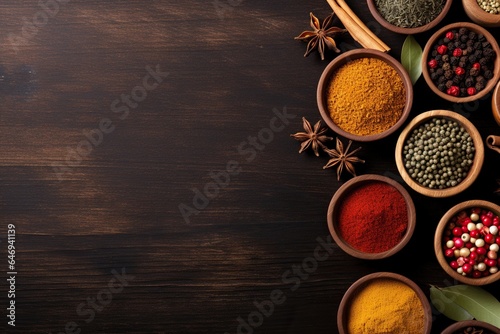various flavorful seasoning cooking spices and herbs collection with the blank minimalist copy © DailyLifeImages
