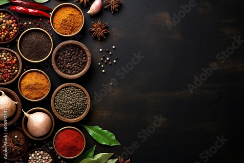 various flavorful seasoning cooking spices and herbs collection with the blank minimalist copy