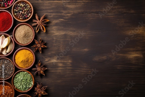 various flavorful seasoning cooking spices and herbs collection with the blank minimalist copy