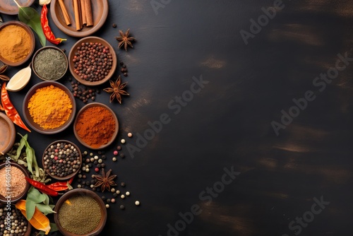 various flavorful seasoning cooking spices and herbs collection with the blank minimalist copy