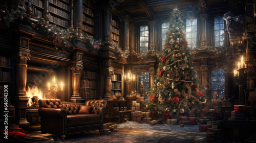 A fantastic library in winter with jewelry on the walls © jr-art