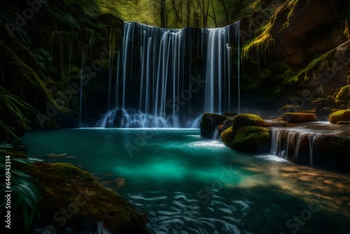 Hidden fairy kingdom tucked away behind a cascading waterfall - AI Generative © Being Imaginative