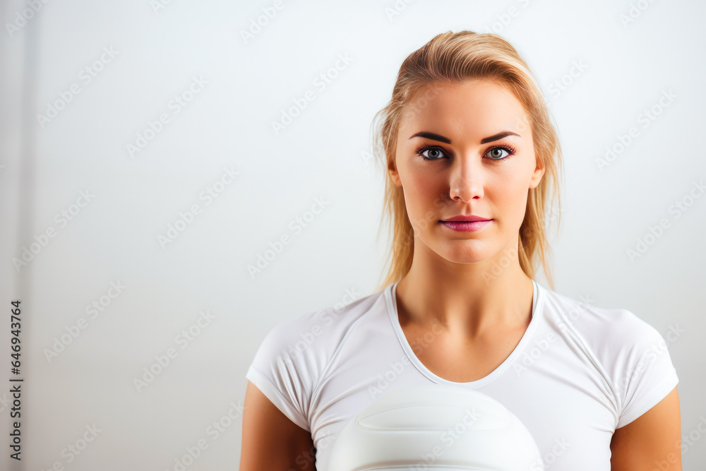 Female professional volleyball player isolated on white background with copyspace Female professional volleyball player isolated on white background with copyspace