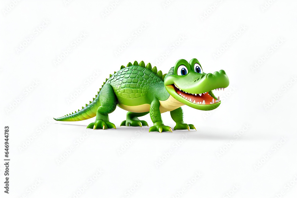 Obraz premium 3D animation character style happy smiling alligator on an isolated empty white background - Generative AI