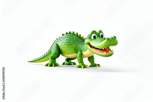 3D animation character style happy smiling alligator on an isolated empty white background - Generative AI