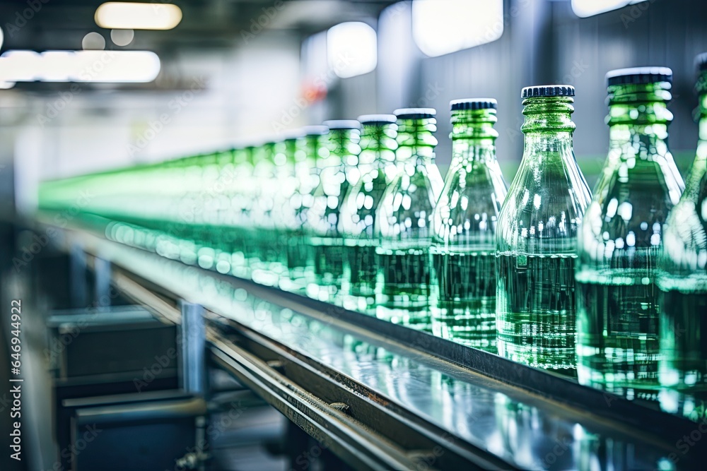 Empty glass bottles on a conveyor belt. Bottles on a conveyor belt at a bottling plant Empty glass bottles on a conveyor belt. Bottles on a conveyor belt at a bottling plant