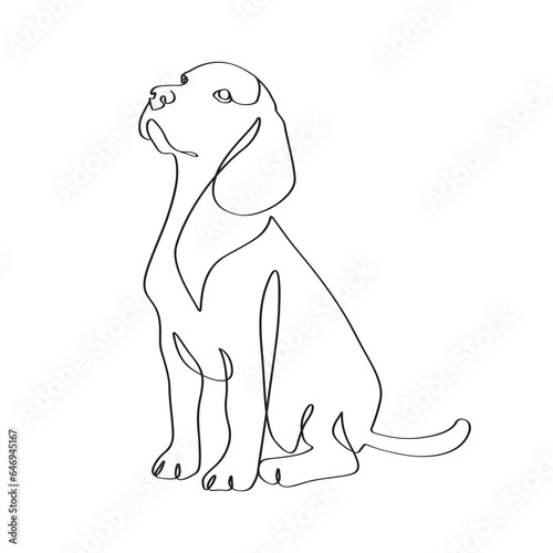 Continuous single-line art of dog pet portrait looking sky poster, thinking dog pose elegant minimalist linear artwork. 