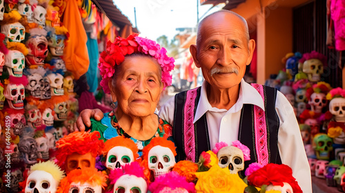 Older couple celebrating the day of the dead in Mexico