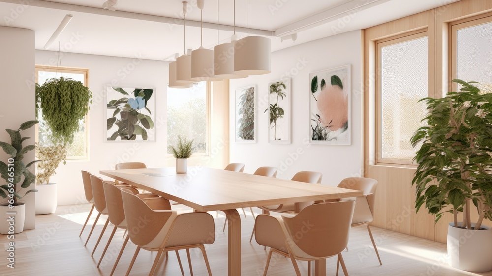 Inspiring office interior design Scandinavian style Meeting room featuring Large windows architecture. Generative AI AIG 31.
