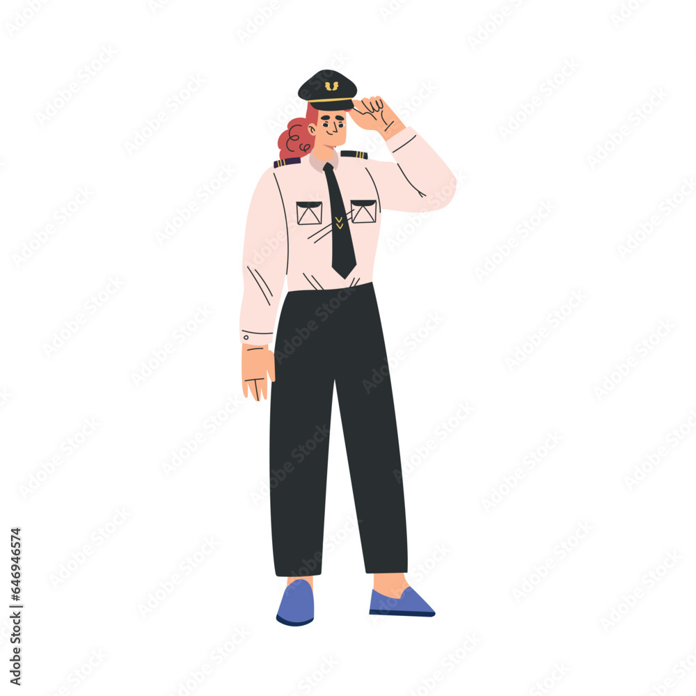 Labour Day with Happy Woman Police Officer Standing Vector Illustration