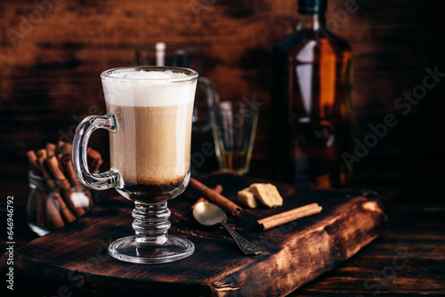 Irish coffee in drinking glass