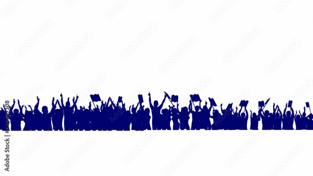 Animated video of many blue shadows of enthusiastic supporters cheering Animated video of many blue shadows of enthusiastic supporters cheering