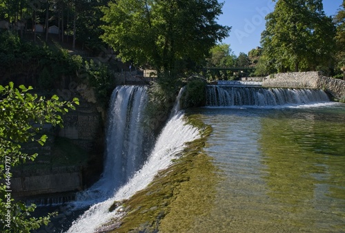 Jaice  Bosnia and Herzegovina - Sep 11  2023  Pliva Waterfall on the Pliva river in Jaice. Wonderful landscapes in Bosnia and Herzegovina. Sunny day. Selective focus.