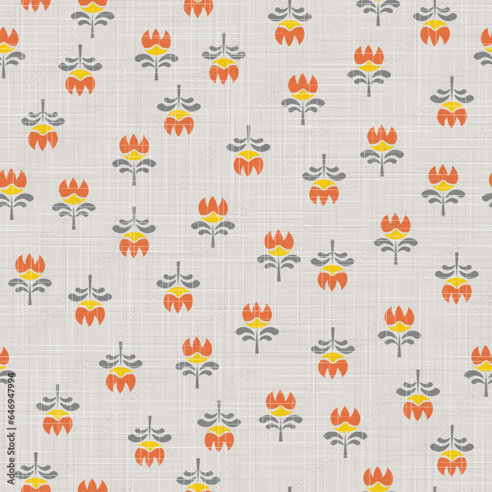 Gray Linen fabric texture, printed with beautiful floral motifs. smooth without connection Gray Linen fabric texture, printed with beautiful floral motifs. smooth without connection