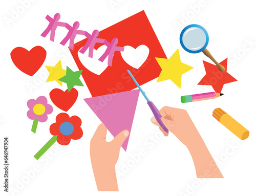 Set of different types handmade crafts. Painting, origami, candles making