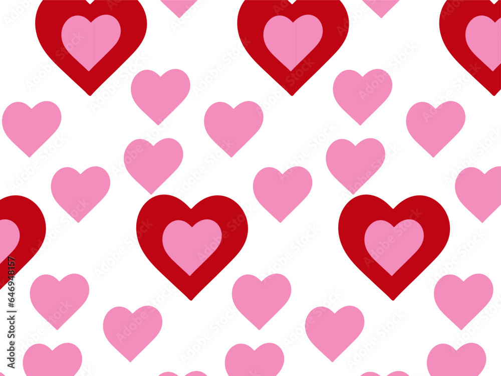 Various red hearts on a white background, pattern