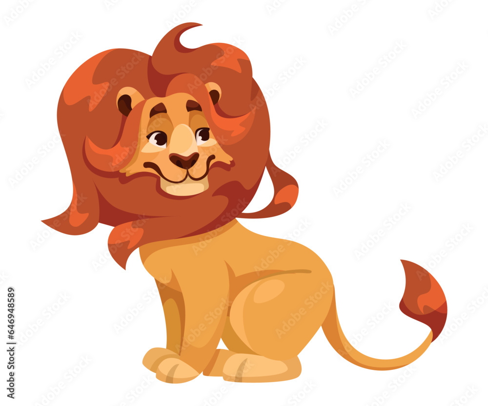 Lion with Mane as Proud Powerful Wild African Animal Sitting Vector Illustration Lion with Mane as Proud Powerful Wild African Animal Sitting Vector Illustration