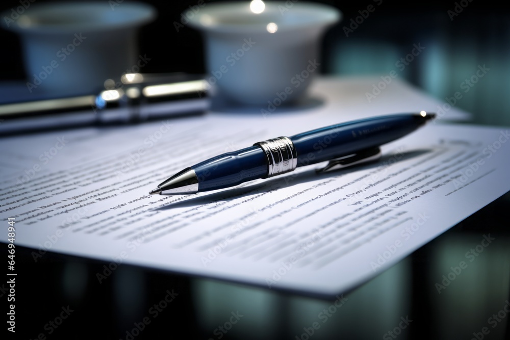 Close-Up Depiction of a Pen Filling a Form on Paper in the Style of Personal Iconography, Representing Contractual Commitments, Signatures, and Financial Transactions Close-Up Depiction of a Pen Filling a Form on Paper in the Style of Personal Iconography, Representing Contractual Commitments, Signatures, and Financial Transactions