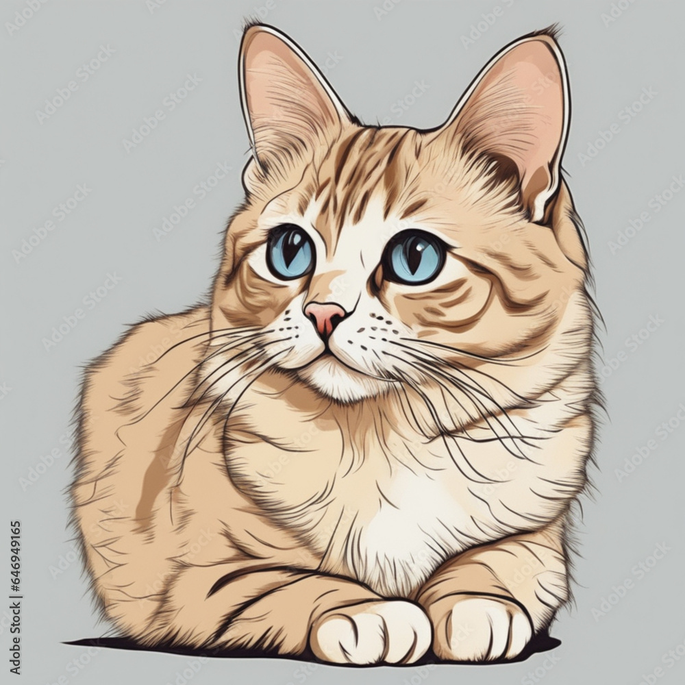 Fototapeta premium 2d outline simple vector colored despicting a beautiful realistic cute cat, Generative AI 