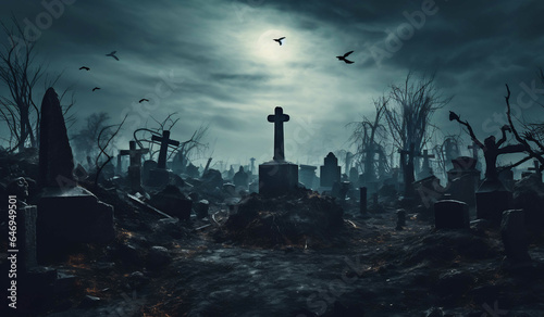 Creepy cross in cemetery, AI generative, mysterious, gravestone photo