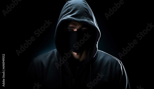 Scary thief in shadow, AI generative, hood, dangerous