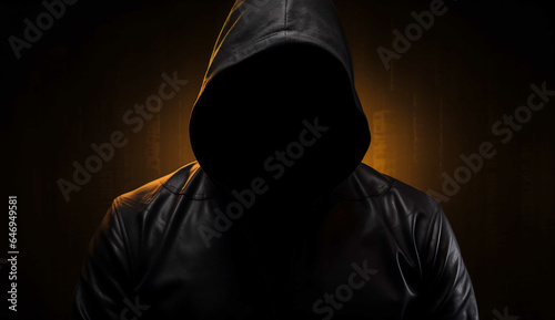 Faceless thief alone in the dark, AI generative, scary, stranger photo